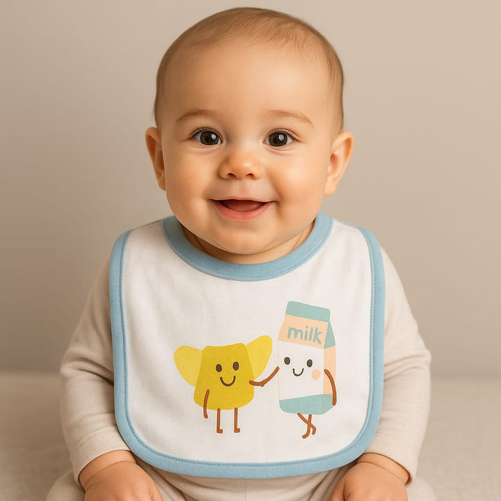 Soft Cotton Baby Bibs with yellow 'Hello Sunshine' graphic and absorbent terry backing, ideal Drooler Bib for infants.